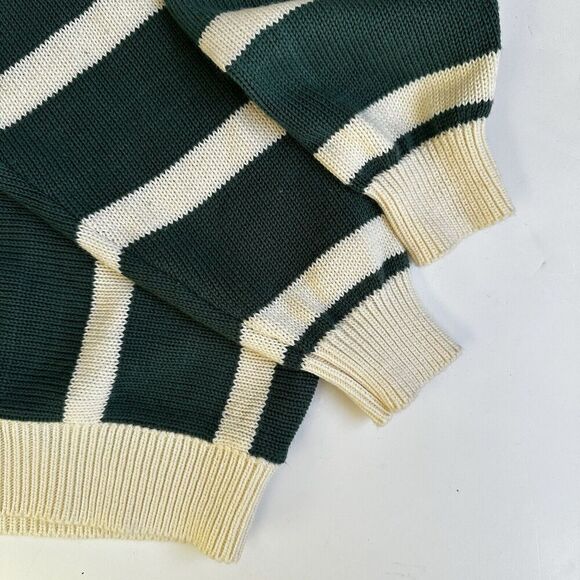 Vintage Suburban Petites Cardigan Sweater Green Cream Stripe Knit Women’s PL - Picture 3 of 9